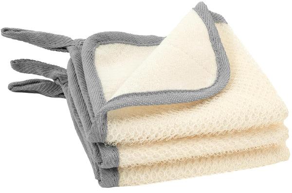 S&T INC. Exfoliating Washcloths, Dual Sided Scrub Towel for Face and Body, 9.9 Inch x 9.9 Inch, Grey, 3 Pack