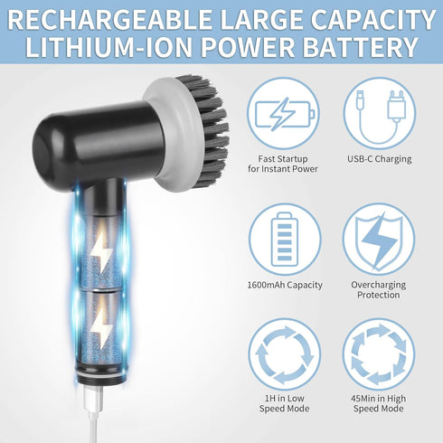 Electric Spin Scrubber, Cordless Shower Scrubber with 3 Replaceable Brushes for Bathroom Cleaning