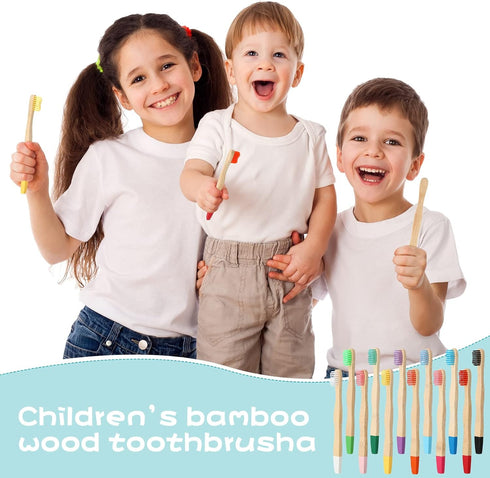 24 Pcs Kids Bamboo Toothbrushes, Soft Bristles BPA Free Wooden Handles for Toddler Oral Dental Care