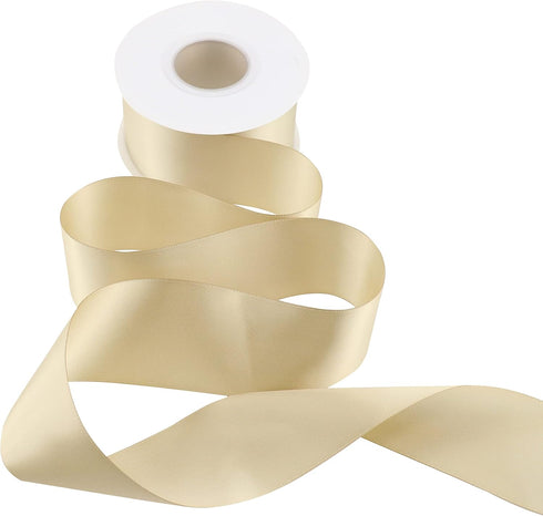 Champagne Gold Ribbon 2 Inch Double Face Satin, 25 Yards Thick for Gift Wrapping, Wedding Decor, Bridal Bouquet, DIY