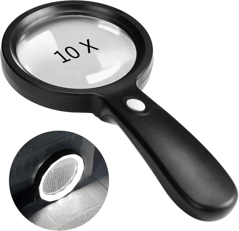 Magnifying Glass with Light, 10X Handheld Large Magnifier with 12 LED Illuminated Light for Reading, Inspection, Jewelry