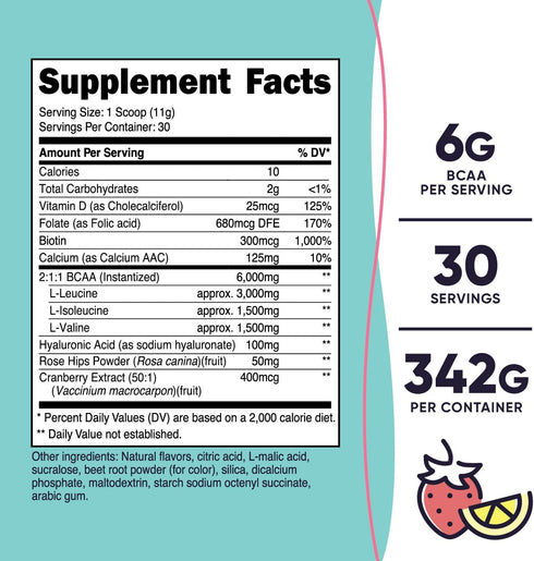 Nutricost BCAA for Women, Strawberry Lemonade, 30 Servings - Non-GMO and Gluten-Free