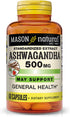 MASON NATURAL Herbal Supplement Ashwagandha 500 mg - Mood Support and Healthy Stress Response, 60 Capsules