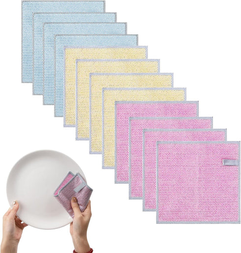 RHQQ 12 Pcs Non Scratch Wire Dishcloth Multipurpose Wire Dishwashing Rag for Wet
