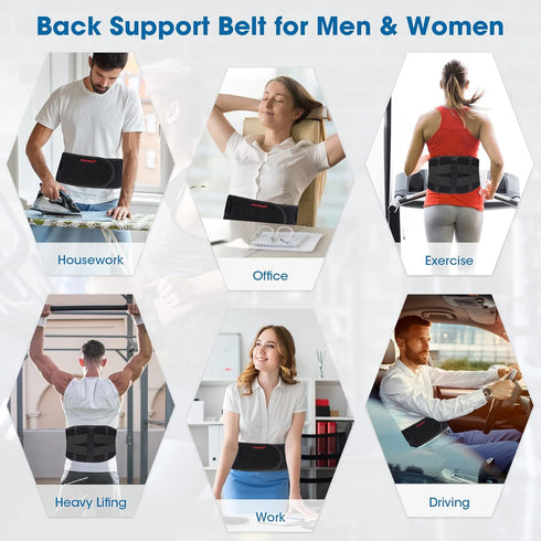 CUEHEAT Back Brace for Lower Back Pain Relief, Adjustable Support Belt with 5 Stays for Scoliosis and Heavy Lifting