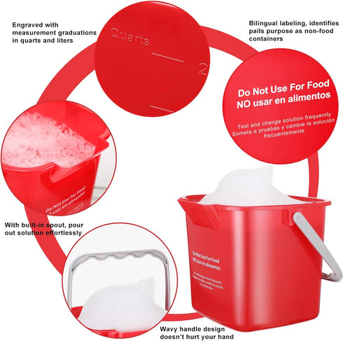 Uiifan 3 Pcs 6 Quart Cleaning Bucket, Small Sanitizing Square Detergent Pail for Home, Commercial, Restaurant, Kitchen