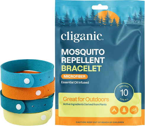 Cliganic Mosquito Repellent Microfiber Bracelets, 20 Pack for Adults and Kids, DEET Free Wristbands