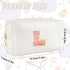Initial Makeup Bag Personalized Preppy Travel Small Cosmetic Bag, Cute PU White Chenille Letter Pouch for Women