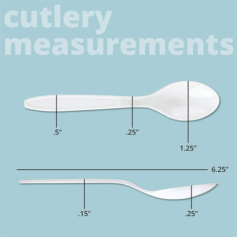 Plasticpro Heavyweight Disposable White Plastic Tea Spoons, Pack of 50 Count