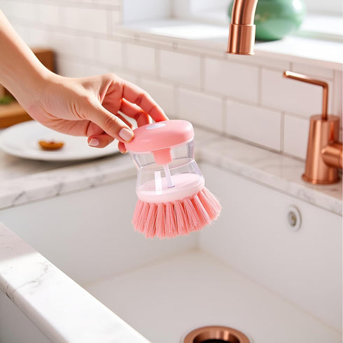 WLSuDHoncc 2Pcs Pink Dish Brush with Soap Dispenser,Soap Dispensing Brush, Kitchen Brush,Dish Pot Pan Sink Cleaning