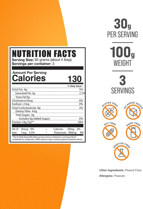 BulkSupplements.com Peanut Flour Protein Powder - Deffated Peanut Flour, Peanut Protein Powder - Peanut Protein Flour, Gluten Free, 30g per Serving, 100g (3.5 oz) (Pack of 1)