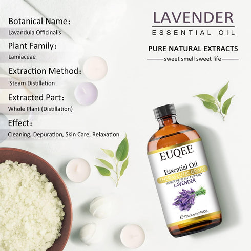 Lavender Essential Oil 118mL Pure Lavender Oil Large Capacity Essential Oil with Glass Dropper for Diffuser, DIY Candle - 4Fl. Oz