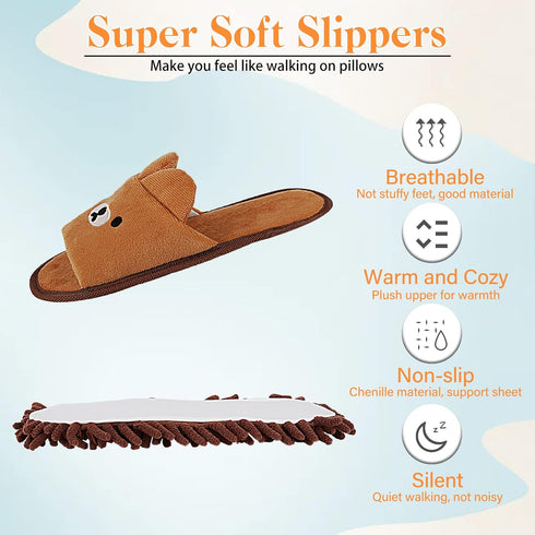 Liitrton 1 Pair Detachable Mop Slippers Shoes | Microfiber Chenille Soft Comfortable Dust Dirt Hair Cleaner, Coffee