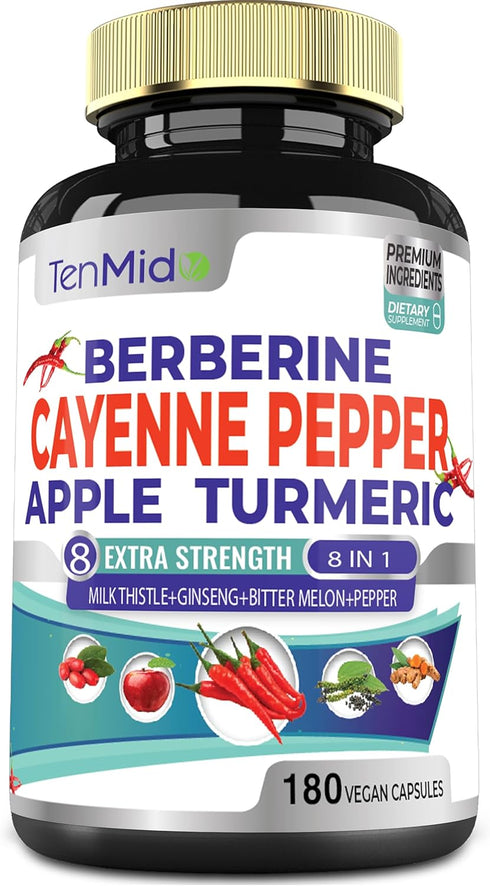 Cayenne Pepper Supplements Extract Capsules 6050mg, 180 Capsules & Berberine, Supports Heart Health and Digestive
