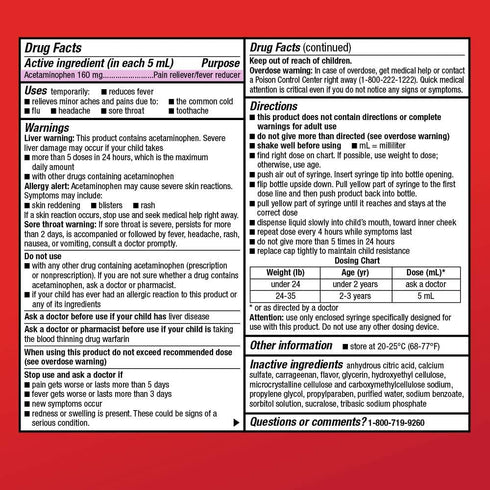 Amazon Basic Care Infants' Pain & Fever, Acetaminophen 160 mg per 5 mL, Dye-Free Grape Flavor, 2 fl oz (Pack of 1)