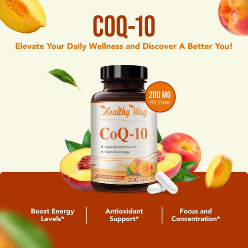 Coenzyme Q10 200mg Supplement - Once Daily CoQ10 Powder Capsules for Heart Health, Antioxidant Support