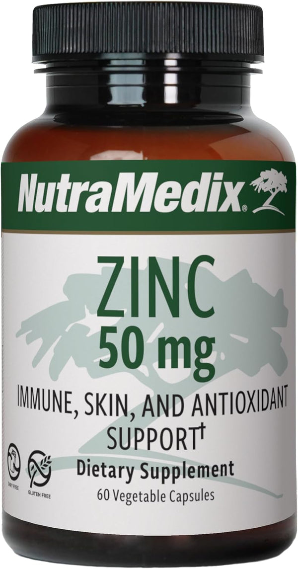 NutraMedix Zinc 50mg - Zinc Supplements for Immune Defense, Skin Health & Antioxidant Support (60 Capsules)