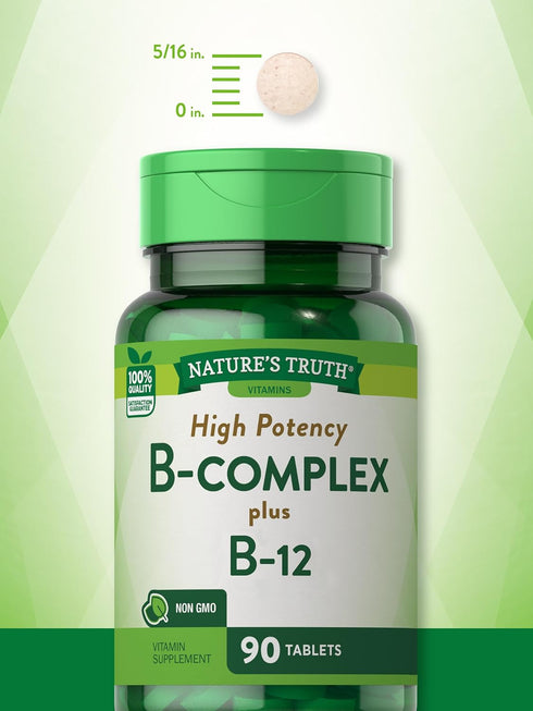 Nature's Truth Vitamin B Complex | Plus B12 | 90 Tablets | Vegetarian and Non-GMO Supplement