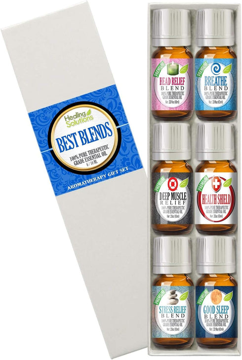 Healing Solutions Best Blends Essential Oils Set (6x10ml) - Pure Wellness Set for Gift Diffusers, Home