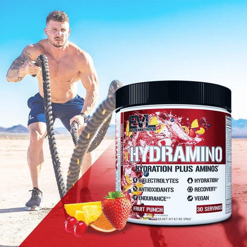 Evlution Nutrition HYDRAMINO Complete Hydration Multiplier, 30 Serve Fruit Punch with Electrolytes and Aminos