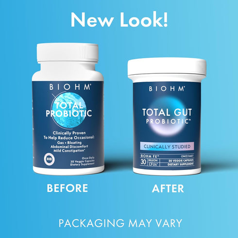 BIOHM Total Probiotic - 30 Billion CFU Daily Probiotic, Good Bacteria & Fungi, Supports Gut Health, 30 Day Supply