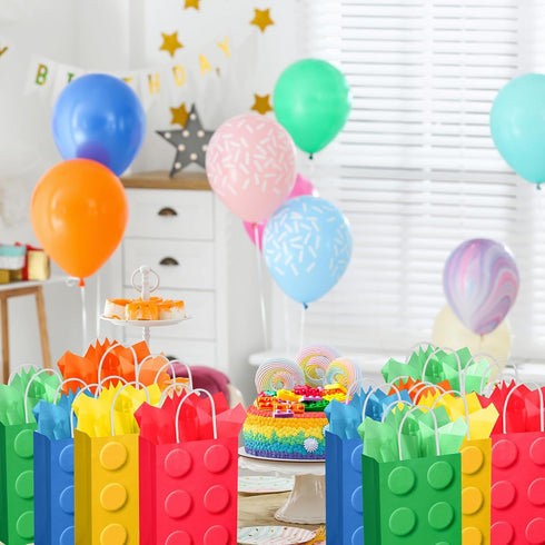 YOTNUS 24 Pcs Building Block Party-Favor Gift Bags with Tissue Paper, Small Gift Bags with Handles for Birthday Party