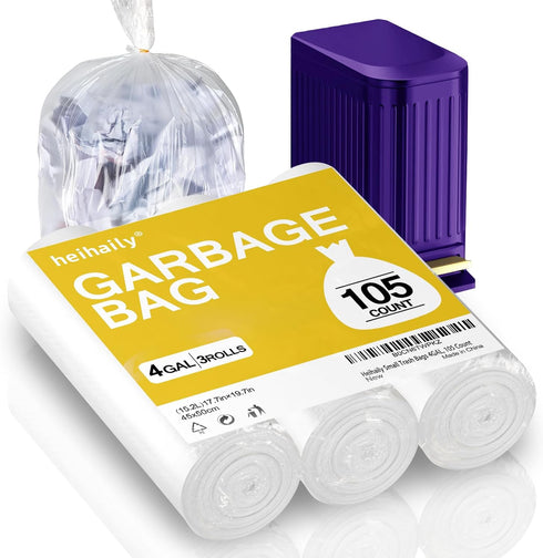 Small Trash Bags, 4 Gallon, 105 Count, Clear Garbage Bags for Bathroom Kitchen Office, Waste Basket Liners