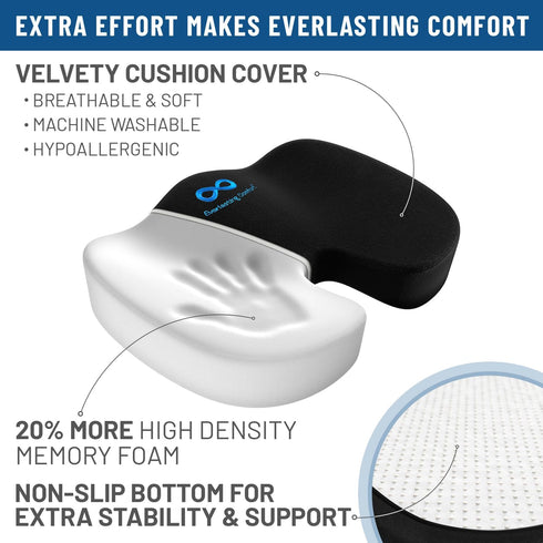Everlasting Comfort Doctor Recommended Memory Foam Seat Cushion for Office Chairs - HSA FSA Eligible Tailbone Pain