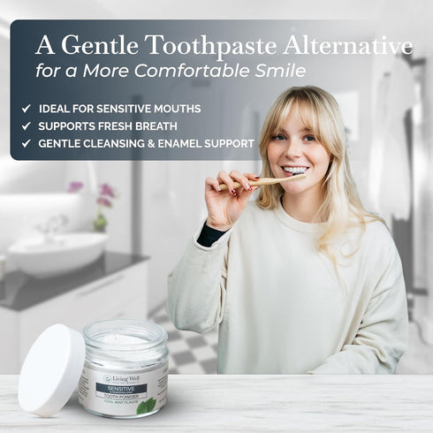 Living Well with Dr. Michelle Sensitive Remineralizing Tooth Powder | Fluoride-Free Hydroxyapatite Formula | Supports