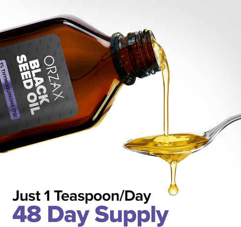 ORZAX 5000 mg Black Seed Oil - Organic Cold Pressed Drops with 50 mg Thymoquinone for Immune Support