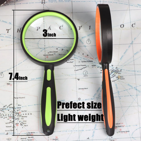 Ocim 2 Pack Magnifying Glass - Kids Magnifier, 75mm 10X Lens with Non-Slip Rubber Handle for Reading