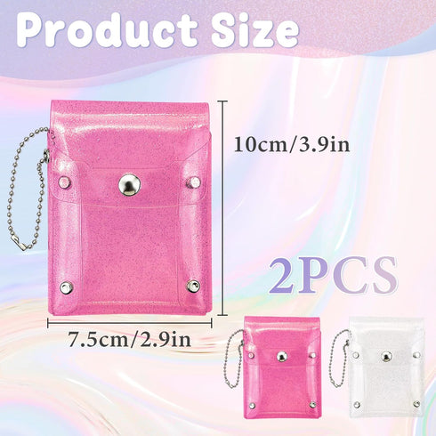 Lipstick Case Keychain, 2Pc Vertical Clear Lipstick Pouch Organizer for Purse, Waterproof Coin Purse Mini Storage Purse for Small Items (Clear+Pink)
