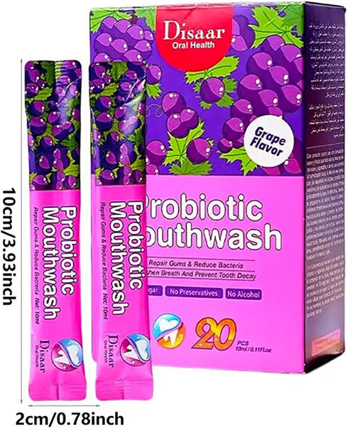 Probiotic Mouthwash 0.11fl.oz X 20pcs - Grape Flavor for Tooth Stains, Fresh Breath, and Gum Repair