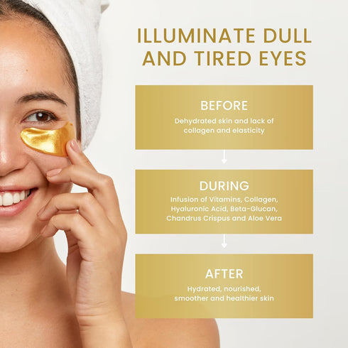 24K Gold Under Eye Patches (16 Pair) | Eye Masks for Puffy Eyes and Dark Circles, Eye Skincare
