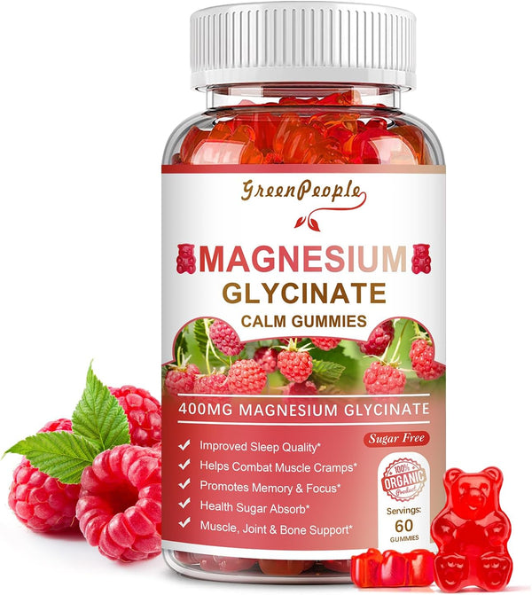 Magnesium Glycinate Gummies - 400mg Sugar Free Supplement with Vitamin D, B6 & CoQ10 for Calm Support