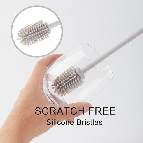 Silicone Bottle Brush, Long Handle Flexible Cleaner for Narrow Neck Containers, Water Cups, Baby Bottles, and Glassware