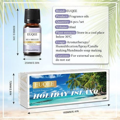 Holiday Island Fragrance Oil Gift Set of 6, Summer Essential Oils for Humidifier, Aromatherapy - 10ml