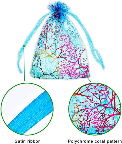 SumDirect 100Pcs 5x7 Inch Blue Coralline Drawstring Organza Bags, Jewelry Favor Pouches for Wedding Party Festival