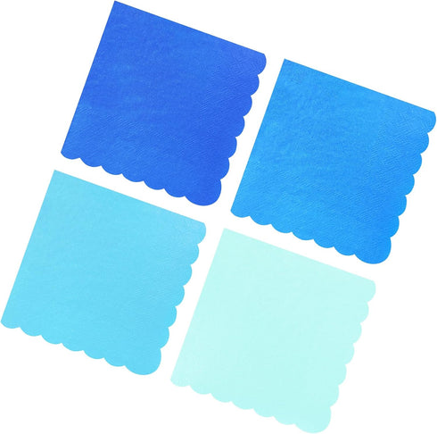 120PCS Dusty Blue Cocktail Party Napkins, Gradient Blue Scalloped Beverage Dessert Paper Napkins for Events