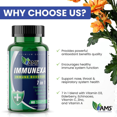 America Medic & Science Immunexa | 7 in 1 Immune Support Booster (60 Capsules) | Vitamin A, C, D, Zinc, Echinacea,