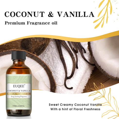 Coconut & Vanilla Fragrance Oils, Premium Essential Oils with Glass Dropper for Diffusers, Candle & Soap Making, Bath Bombs (2.02 Fl oz/60 ml)