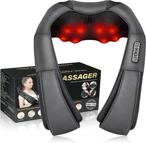 Shiatsu Neck Massager with Heat - Electric 3D Kneading Massage Pillow for Neck, Back, Shoulder Pain Relief