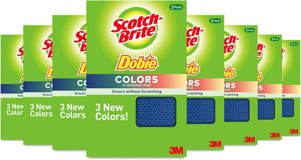 Scotch-Brite Dobie, All-Purpose Cleaning Pads, 3 Count (Pack of 8) | Multicolor Cleaning Pads for Various Surfaces