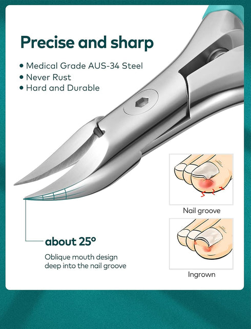 MR.GREEN Nail Clippers for Thick & Ingrown Toenails, Heavy Duty Professional Tools with Rubber Handle