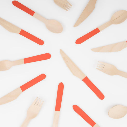 Set (Pack 24), Set, Meri Meri Wooden Cutlery of Made from Birch Wood, Natural Colors, Stylish Disposable Cutlery