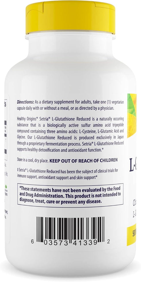Healthy Origins L-Glutathione (Setria) Reduced, 500 mg, Immune Support Supplement, 150 Veggie Capsules