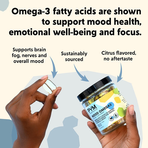 Omega-3 (60 Count) Omega-3 Supplement by PYM for Mood and Emotional Support | Fatty Acids, DHA, EPA & Vitamin E |