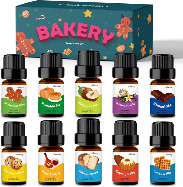 Bakery Fragrance Oils, Holamay Scented Oils for Soap & Candle Making, 10 Packs of 5ml Aromatherapy Essential Oils for