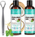 Coconut Pulling Oil 2Pack, Mint Oil Pulling Mouthwash with Tongue Scraper for Teeth Whitening and Fresh Breath