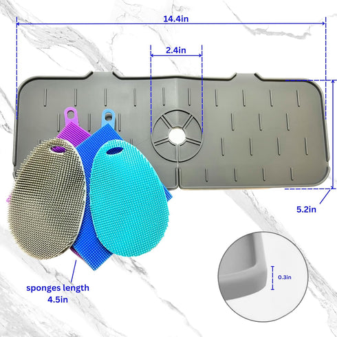 Kitchen Sink Splash Guard, Faucet Mat for Kitchen Sink, Food Grade Silicone Scrubber Dish Set